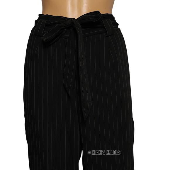 Express Black Pinstripe Paperbag Pants High Rise Belted Ankle Trousers Size 10 - Picture 3 of 12